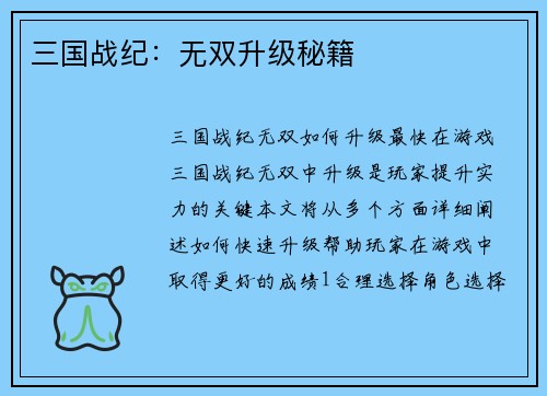 三国战纪：无双升级秘籍
