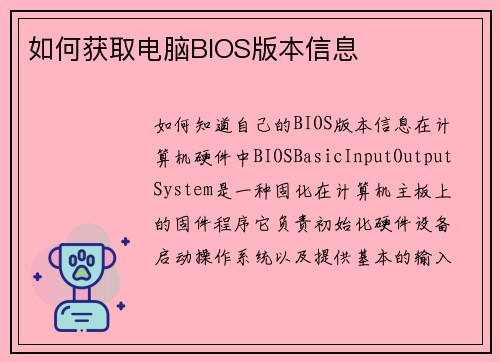 如何获取电脑BIOS版本信息